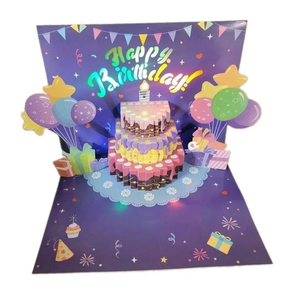 Pop‑Up Musical Birthday Card w/ Blowable Candle & Applause Sound – Lights Up –